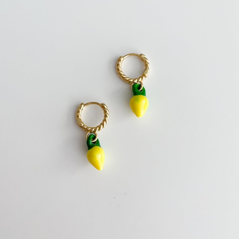 Madewell Enamel Lemon Twisted Huggie Hoop Earrings